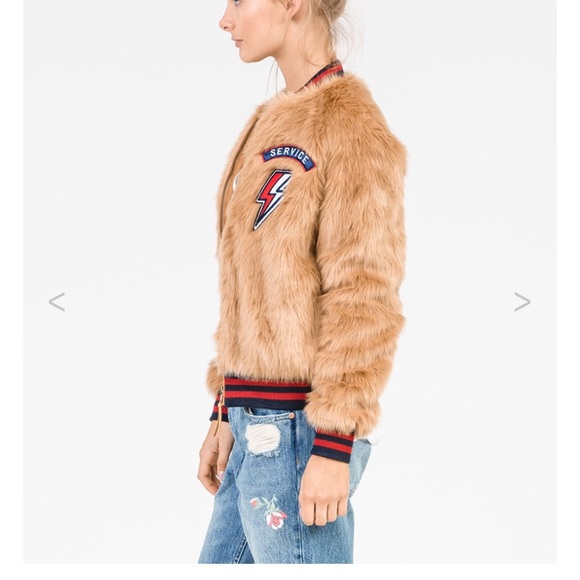 RARE! Sold out NWT MOTHER DENIM Letterman Patch Faux Fur COAT - Picture 4 of 5